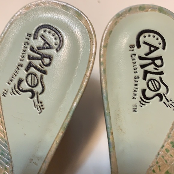 Y2K CARLOS SANTANA GREEN SNAKE CAGED SANDALS  SZ 5.5 M WEDGES LEATHER WEAVE - Picture 8 of 15